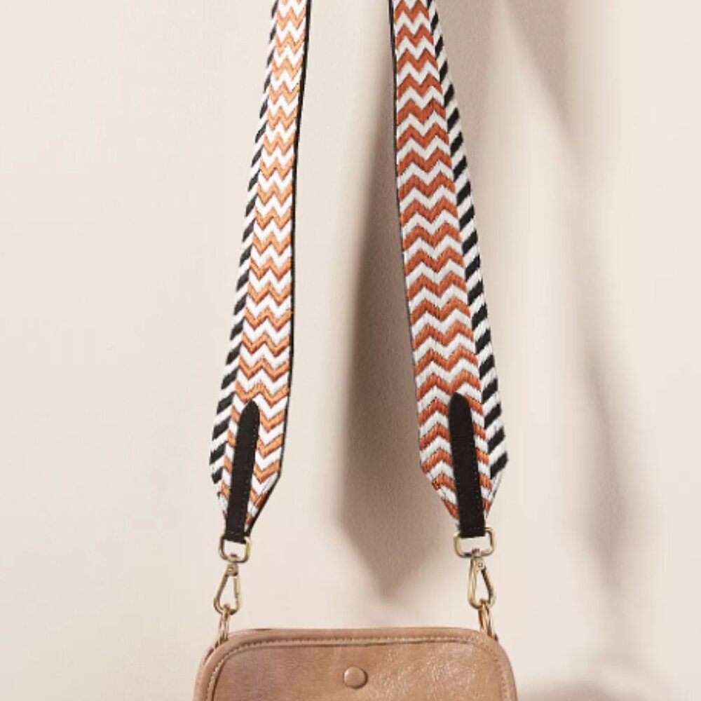 Anthropologie Gavin Embroidered Bag Strap - Black/Tan